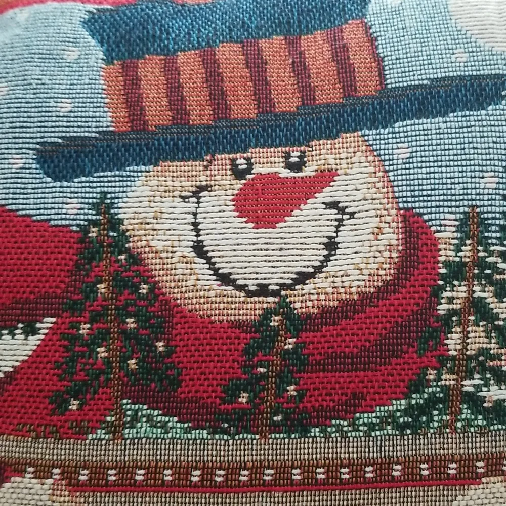 Happy Holidays Snowman Tapestry Type Accent Pillow 16x16
